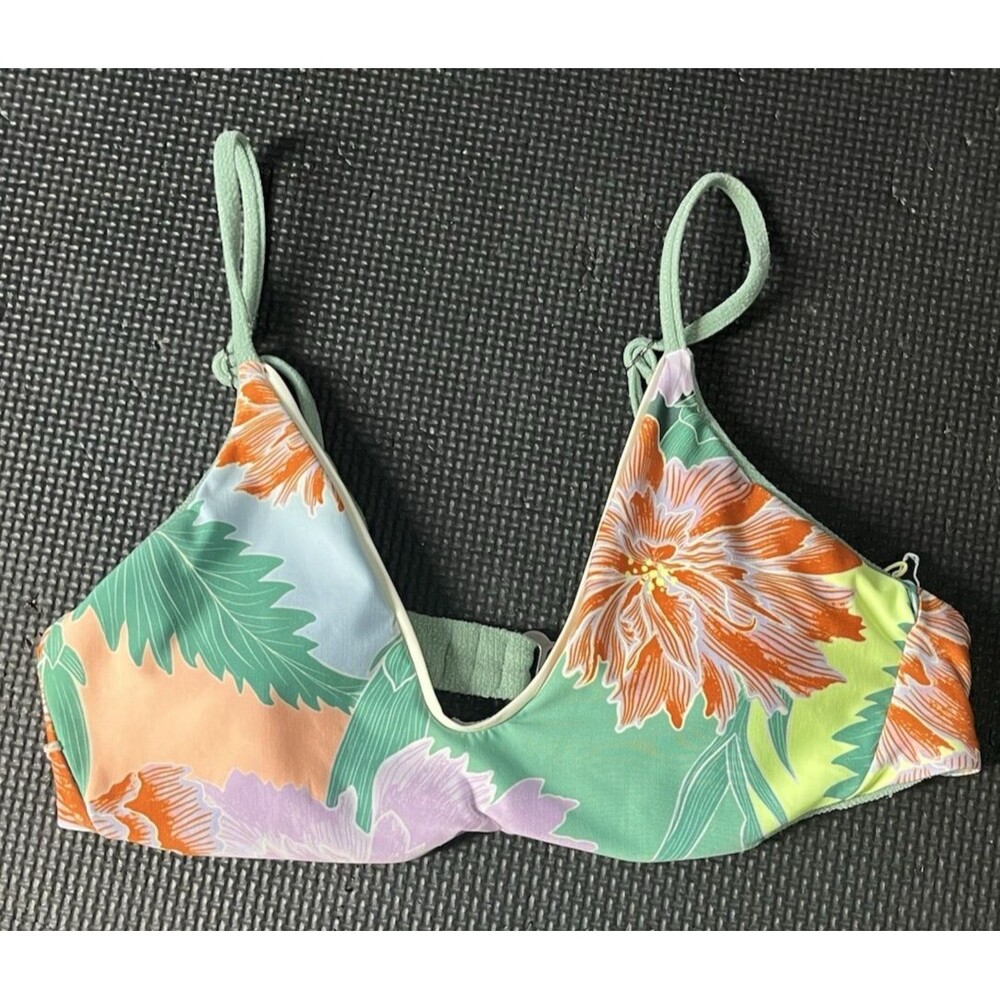 Maaji Bikini Top Womens Swim Top Medium Green Floral Reversible